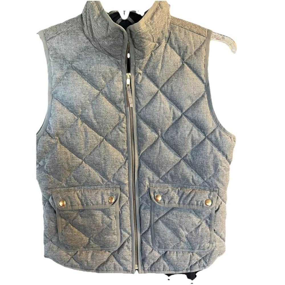 J Crew Womens Vest Gray Puffer Full Zip Pockets Size S